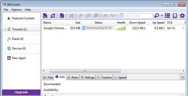BitTorrent downloading Google Chrome file
