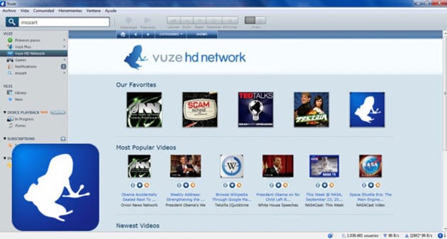 Vuze HD Network interface with featured videos