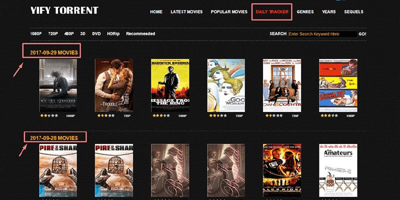 YIFY Torrent website displaying movie listings