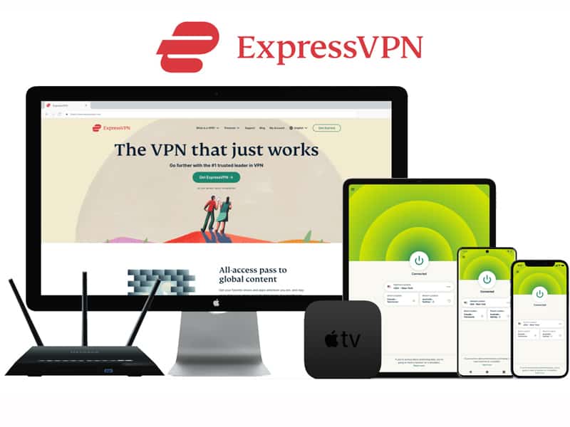 ExpressVPN app displayed on multiple devices