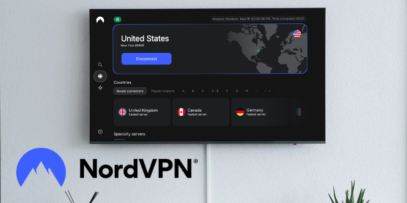 NordVPN app connected to United States server