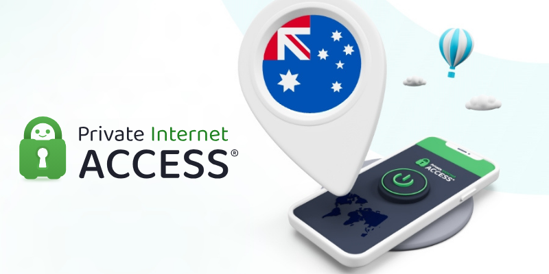 Private Internet Access app with Australia location pin