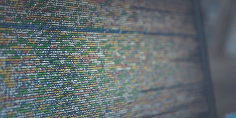 Close-up of colorful programming code on computer screen